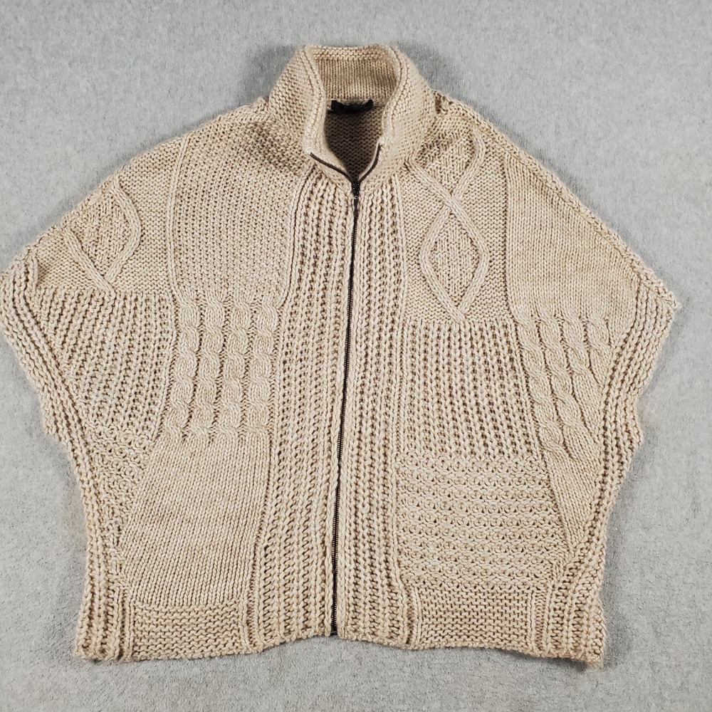 Elsamanda Alpaca Wool Blend Zip Up Cable Knit Sweater Beige Made in Italy OS